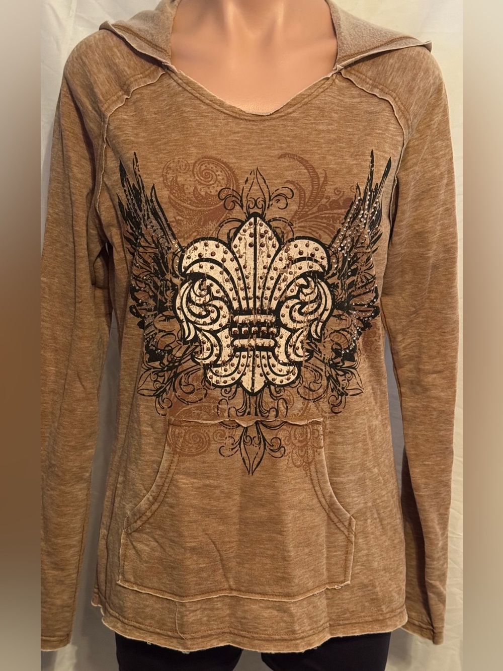 Butter Soft Sparkling Tan Fleur-de-Lis Hoodie Top